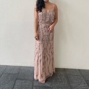 Adrianna Papell Blush Pink Floral Beaded Gown
